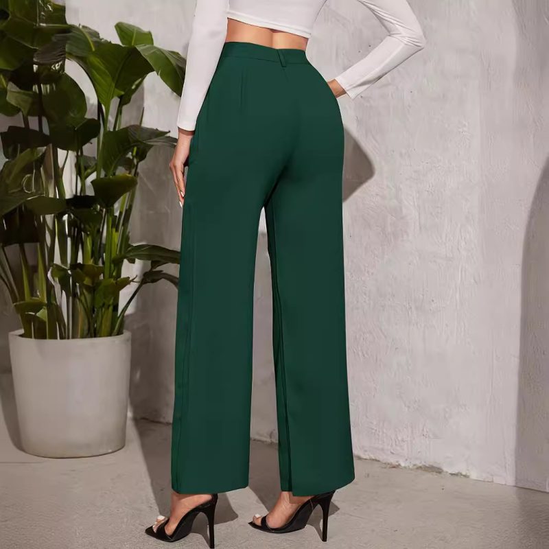 Elegant High-Waist Wide Leg Office Pants - Straight Casual Fit - Image 3