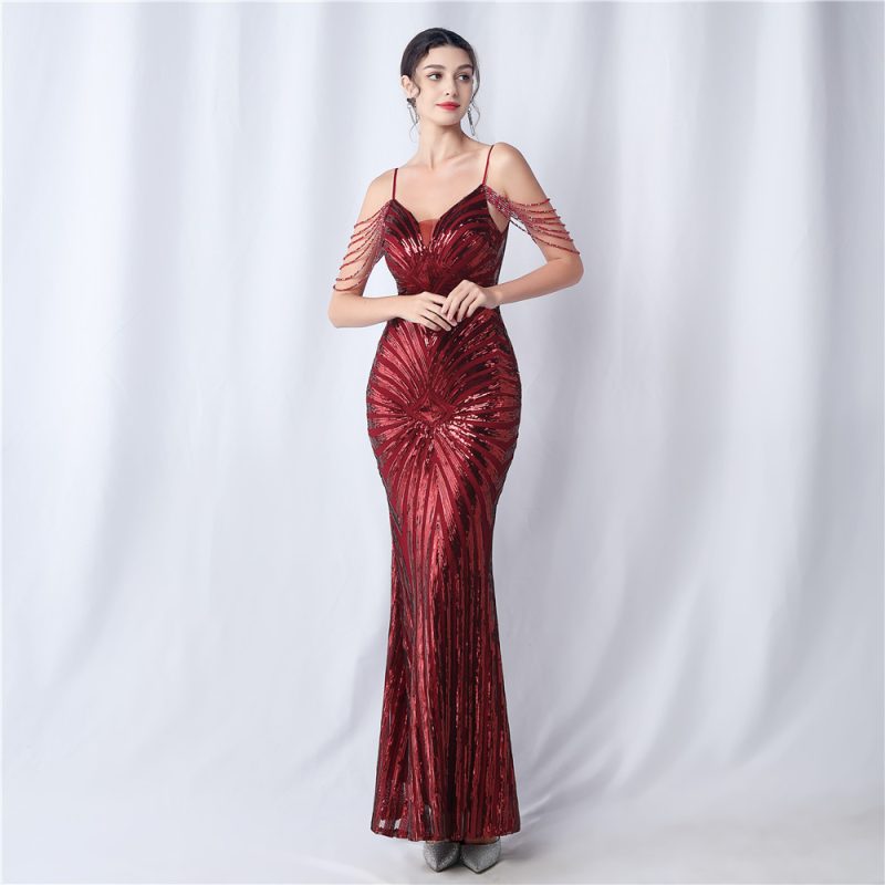 Beaded Floral Sequin Sling Dress - Wedding & Evening - Image 5