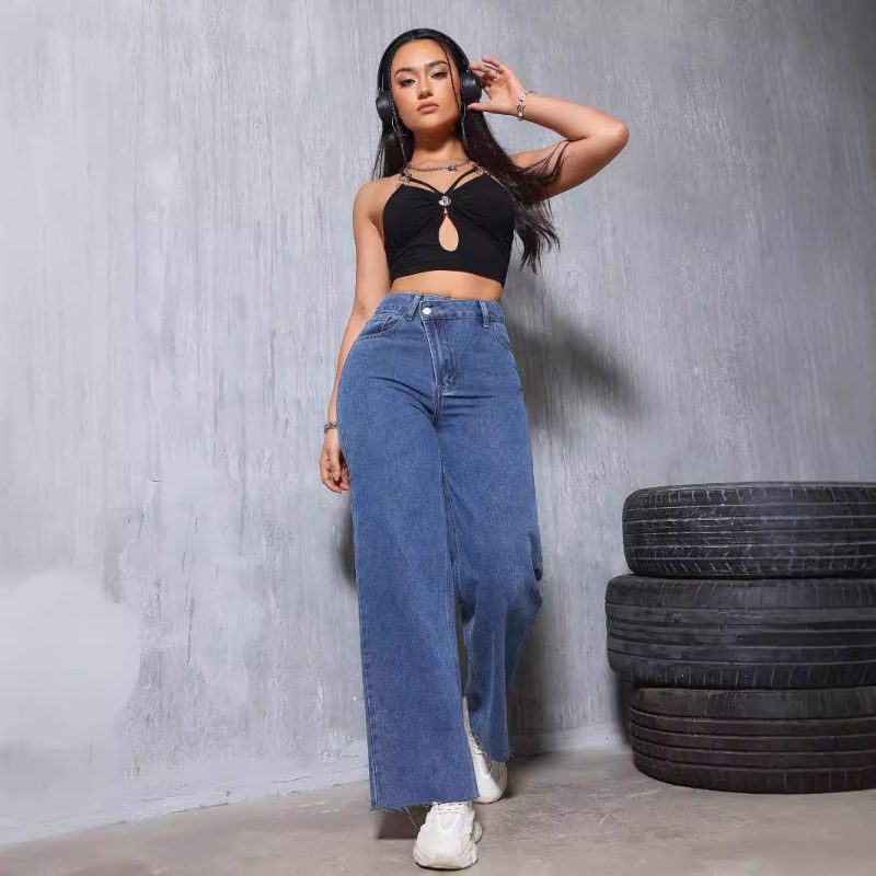 Retro High Waist Loose Straight Blue Jeans for Women - Image 2