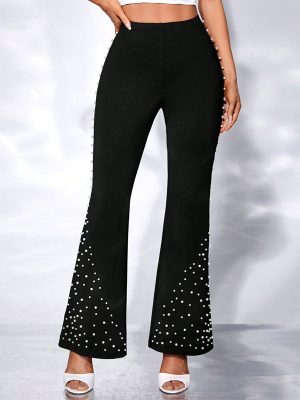 Black High Waist Wide Leg Casual Trousers with Stretch