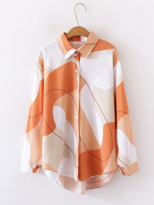 Women’s Printed Loose Collared Shirt – Long Sleeves