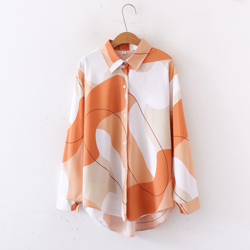 Women's Printed Loose Collared Shirt - Long Sleeves