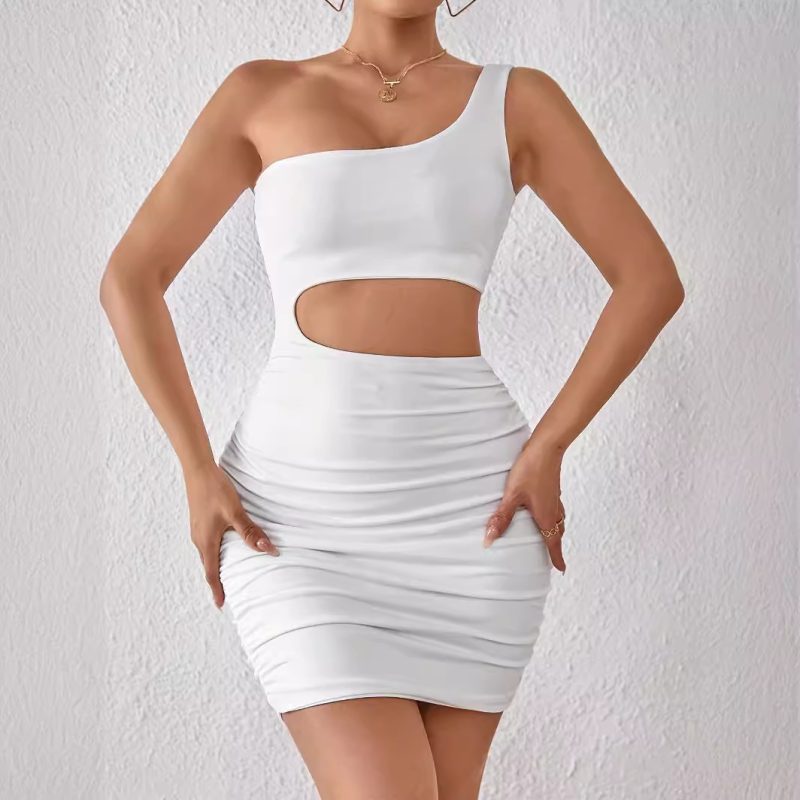 Sexy Shoulder Belt Faux Two-Piece Hip Dress