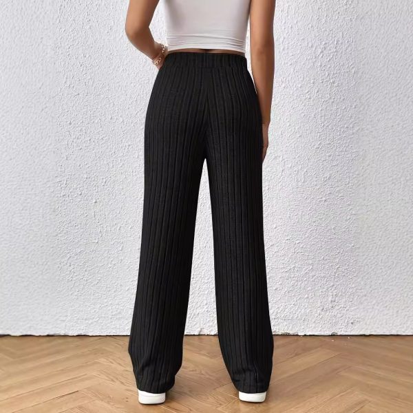 Knitted Wide Leg Trousers - Knot Waist, Elastic High-Waist Casual Pants - Image 4