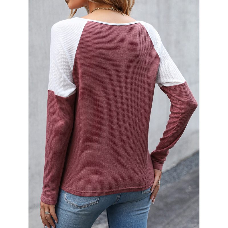 Autumn Long Sleeve Color-Contrast Knitted Top - Image 4