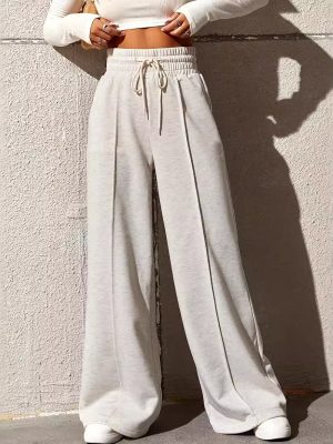 Soft High-Waist Wide Leg Sweatpants for Women – Casual Drooping Fit