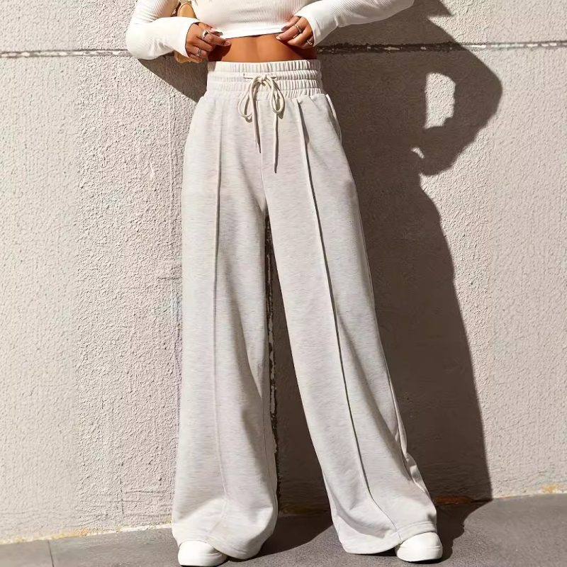 Soft High-Waist Wide Leg Sweatpants for Women - Casual Drooping Fit