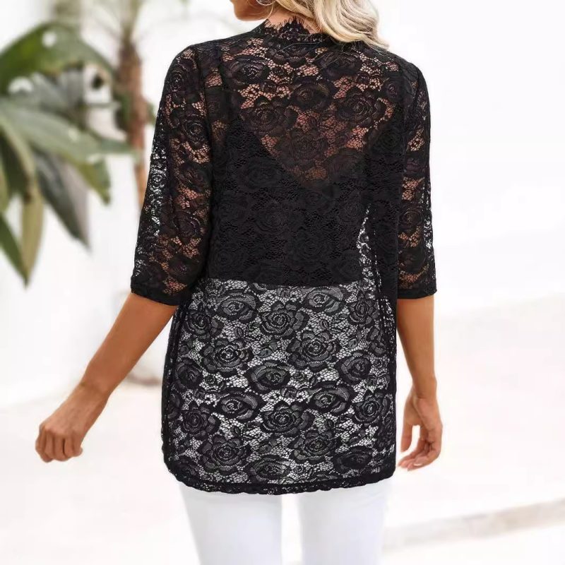 Elegant Lace Cardigan - Placket Stitching Women’s Top - Image 2