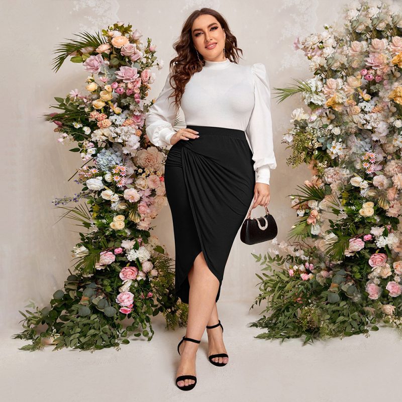 Plus Size Elegant High-Waist Slit Skirt - Autumn/Winter - Image 4