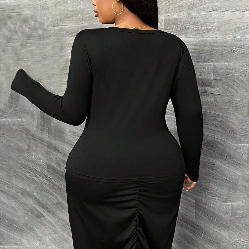 Plus Size Solid Color Long Sleeve T-Shirt - Autumn/Winter - Image 2