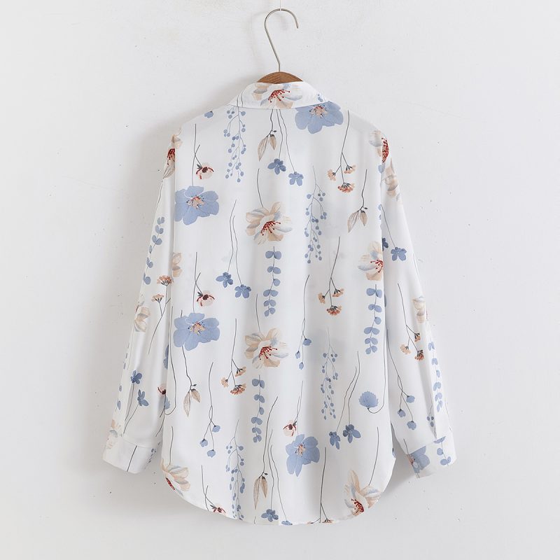 Floral Print Loose Collared Long Sleeve Shirt - Women’s Top - Image 2