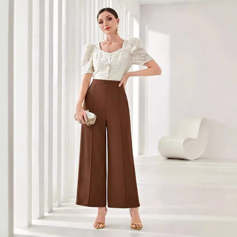 Women’s High-Waist Wide Leg Work Pants - Casual Office Dress Trousers