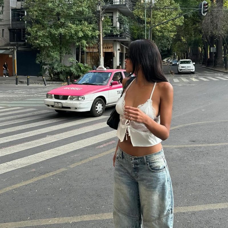 Sexy Lace-Up Cropped Camisole - Lace Stitching, Summer - Image 2