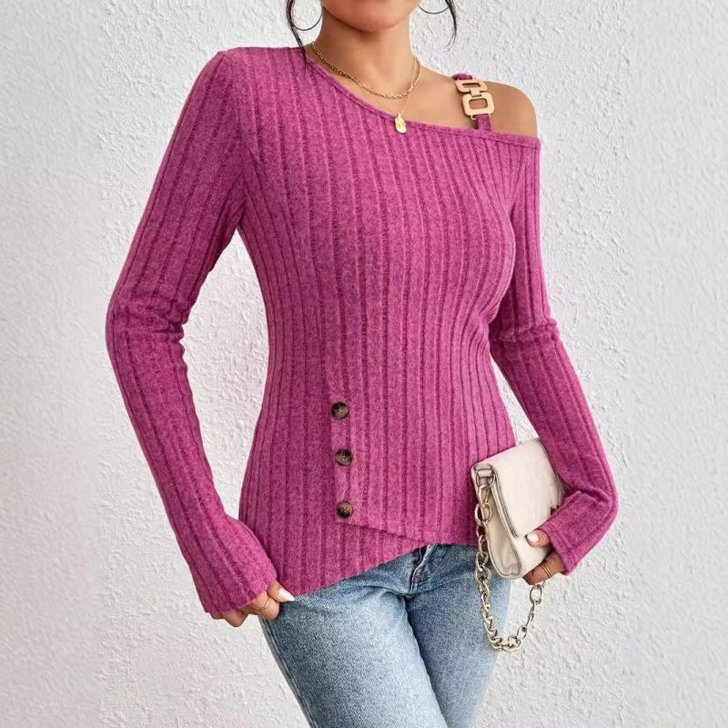 Elegant Off-Shoulder Asymmetric Hem T-Shirt for Women - Image 3