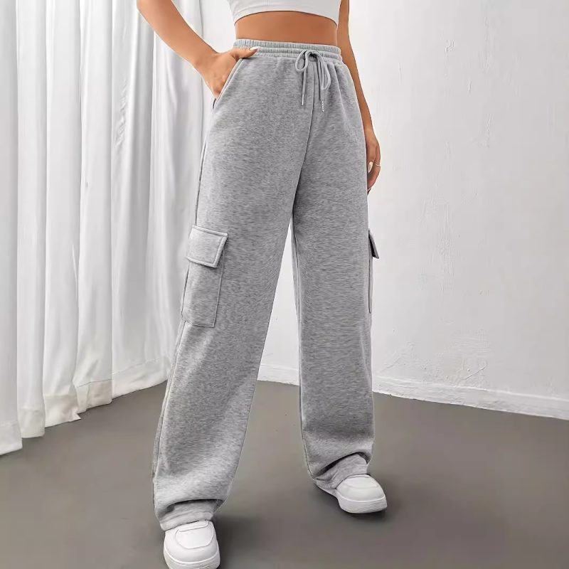 Gray Overalls for Women - Loose Wide Leg Sports Pants, Autumn-Winter Casual - Image 2