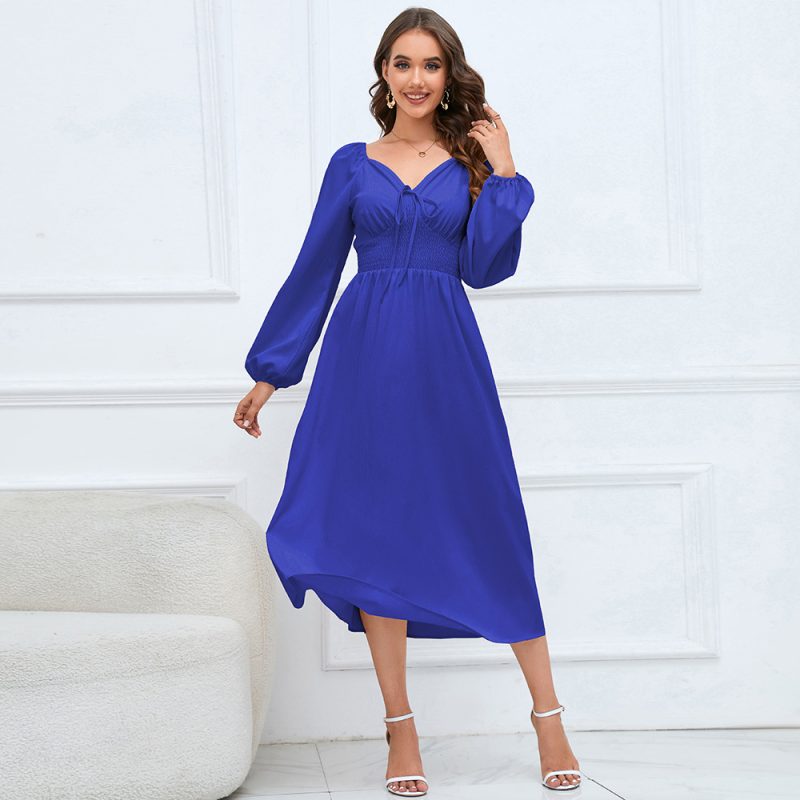 Slim Fit V-Neck Women's Dress - Autumn Winter - Image 3