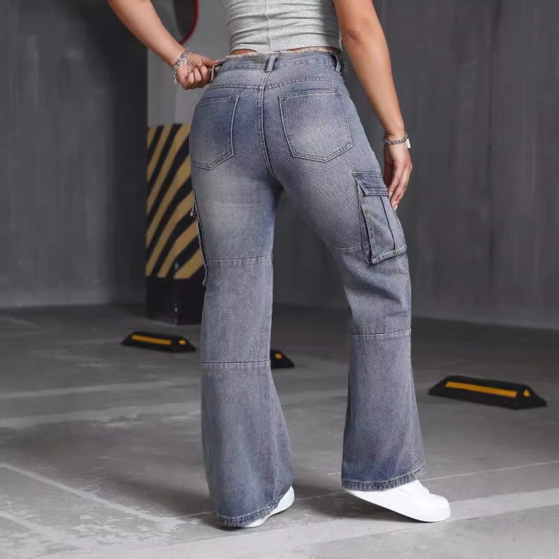 Retro High-Street Wide-Leg Jeans with Multi Pockets - Image 2