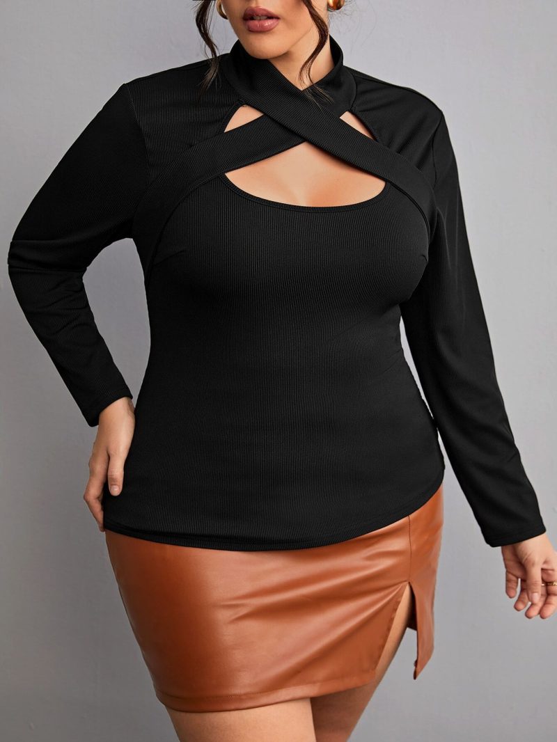 Plus Size Elegant Faux Two-Piece Blouse - Fall/Winter - Image 4
