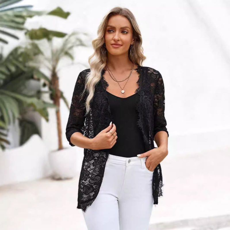 Elegant Lace Cardigan - Placket Stitching Women’s Top - Image 4