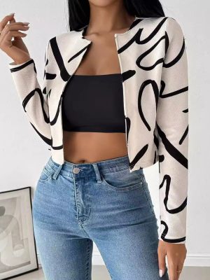 Elegant Open Front Abstract Print Jacket for Women