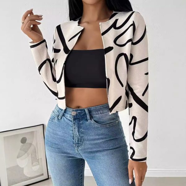 Elegant Open Front Abstract Print Jacket for Women