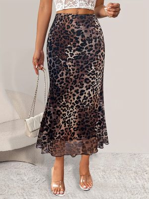 Sexy Leopard Print Mesh Fishtail Skirt – Long & Elastic