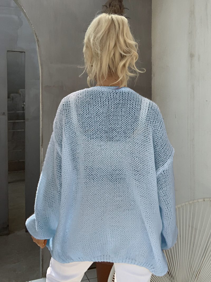 Hollow Out Knitted Cardigan - Woolen Sweater Coat - Image 5