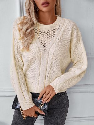 Solid Color Hollow Out Pullover – Retro Twisted Autumn Winter Sweater