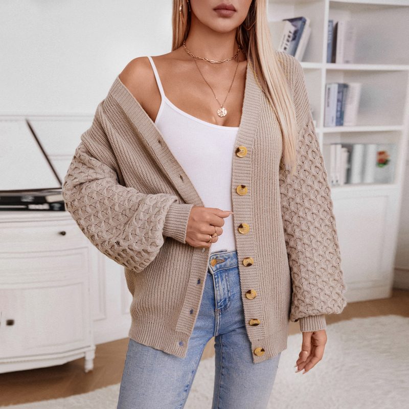 Retro Loose Knit Cardigan - Autumn Winter Long Sleeve - Image 3