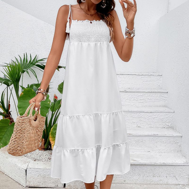 Sleeveless Off-Shoulder Princess Dress - Slimming Solid Color