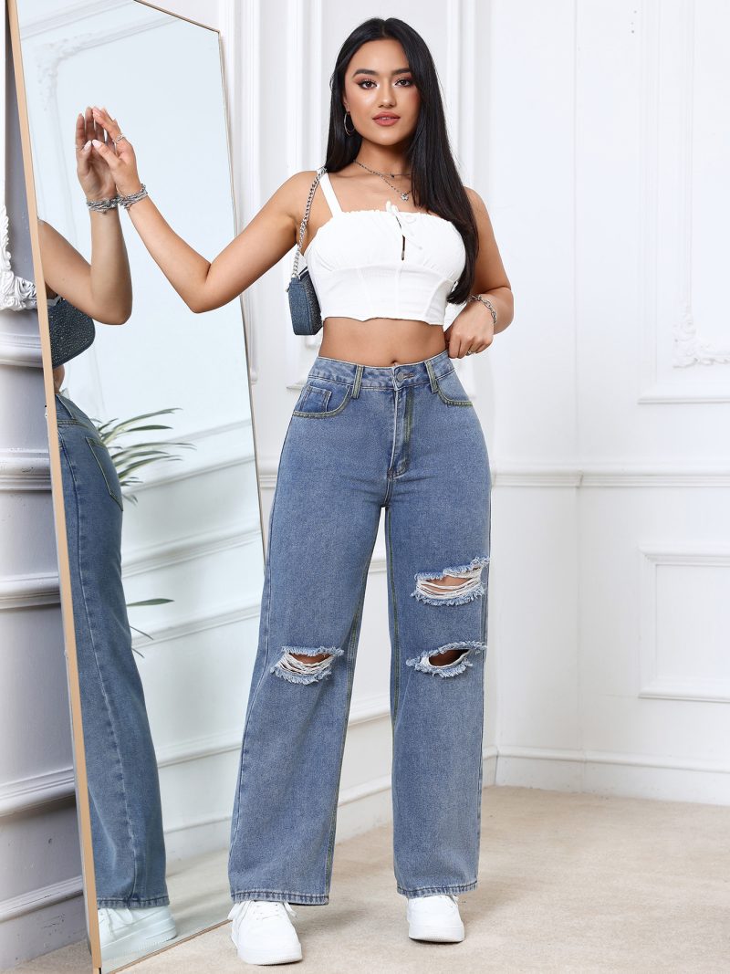 Women's High-Waist Wide-Leg Denim Trousers - Trendy & Loose - Image 4