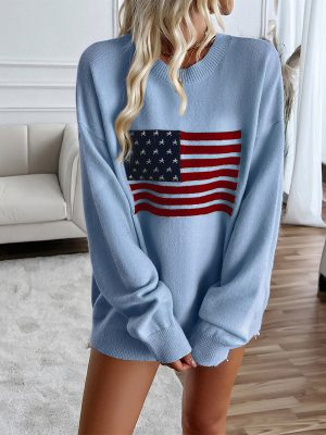 Women’s Autumn Winter Casual Loose Yarn Dyed Long Sleeve Sweater