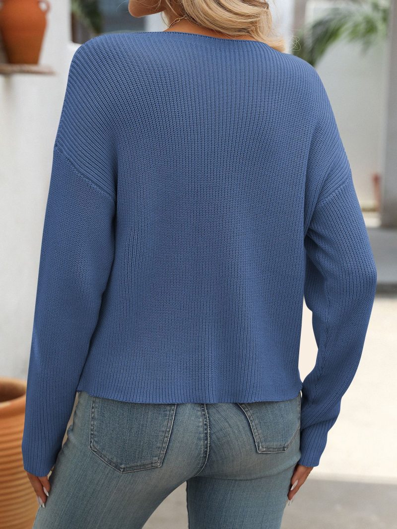 Round Neck Pocket Sweater - Long Sleeve Women’s Top - Image 3