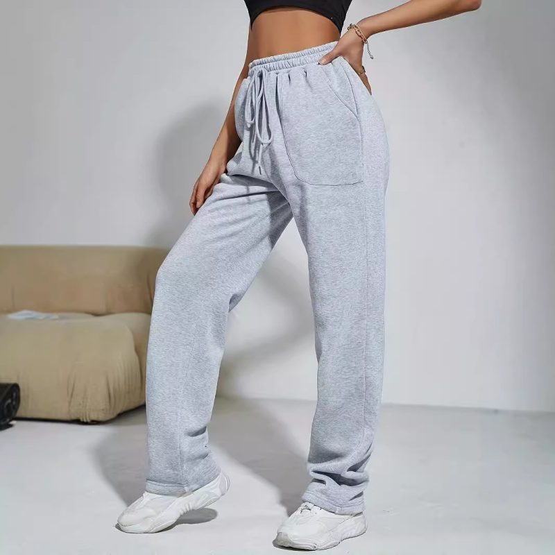 Gray High-Waist Sports Pants - Slimming, Lace-Up Sweatpants for Women - Image 4