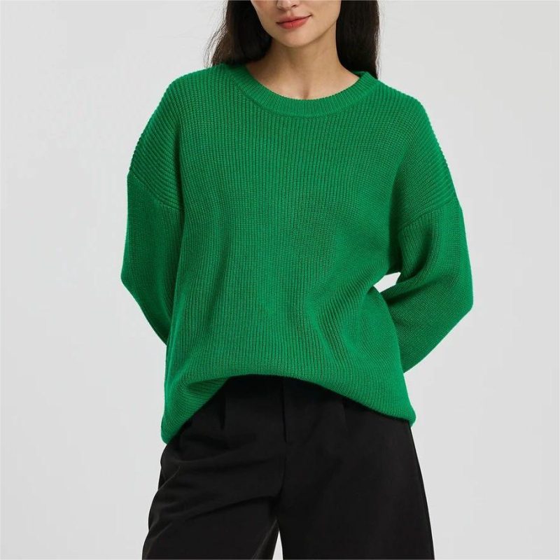 Loose Fit Round Neck Pullover - Autumn Winter Knit Sweater - Image 3