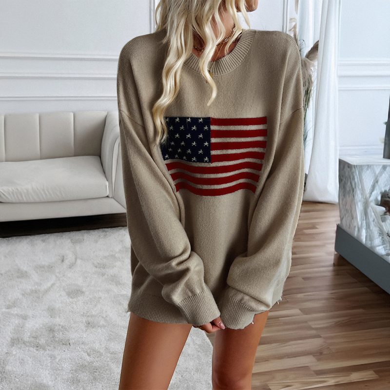 Women’s Autumn Winter Casual Loose Yarn Dyed Long Sleeve Sweater - Image 3