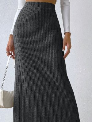 High Waist Slim Fit Knitted Skirt with Side Slit – Women’s Fashion