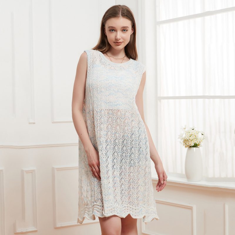 Knitted Hollow Out Sleeveless Pullover - Lightweight Smock Top