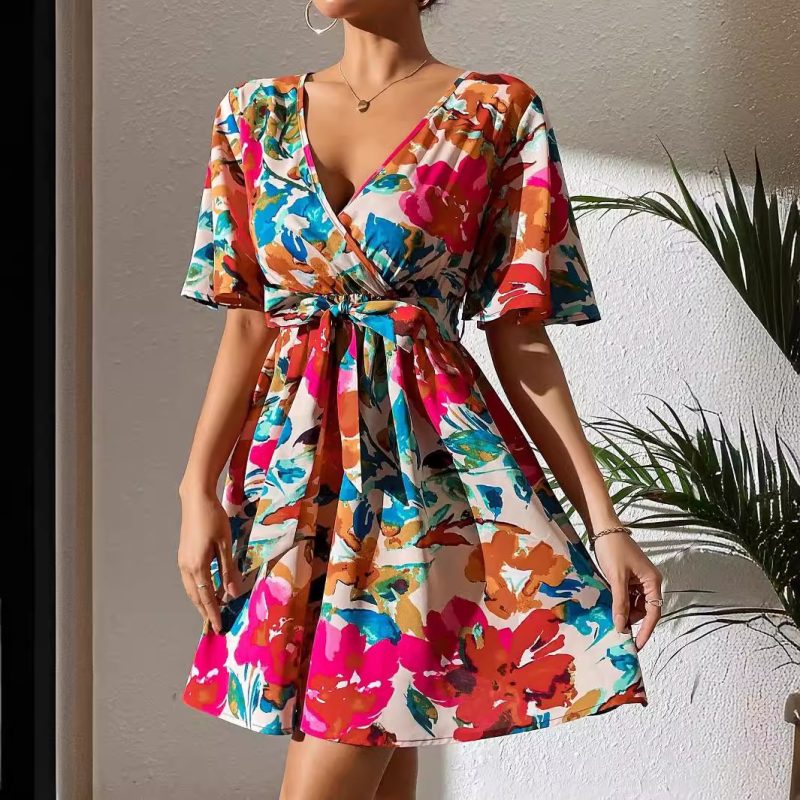 Elegant Summer Floral Print Dress for Women with Belt - Image 4
