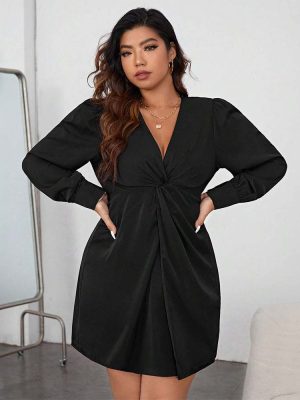 Plus Size Elegant V-Neck High Sense Dress for Autumn Winter