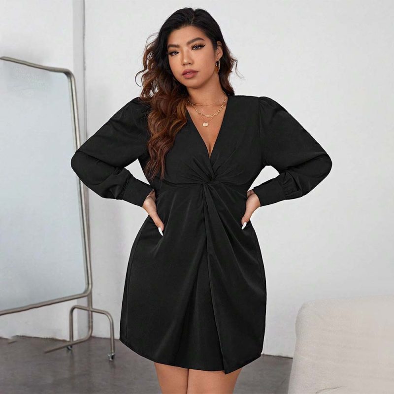 Plus Size Elegant V-Neck High Sense Dress for Autumn Winter