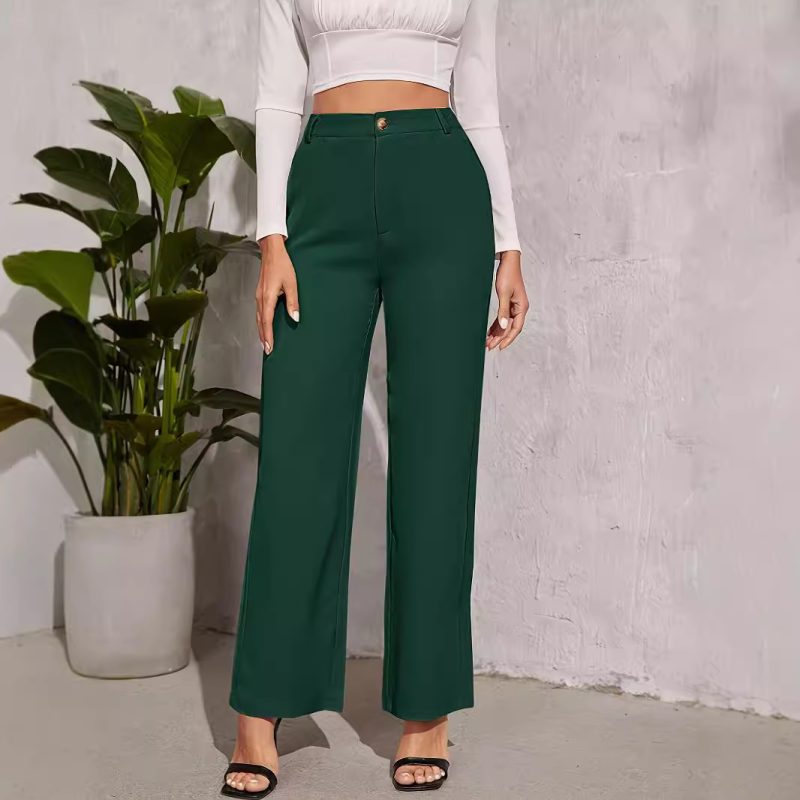 Elegant High-Waist Wide Leg Office Pants - Straight Casual Fit - Image 4