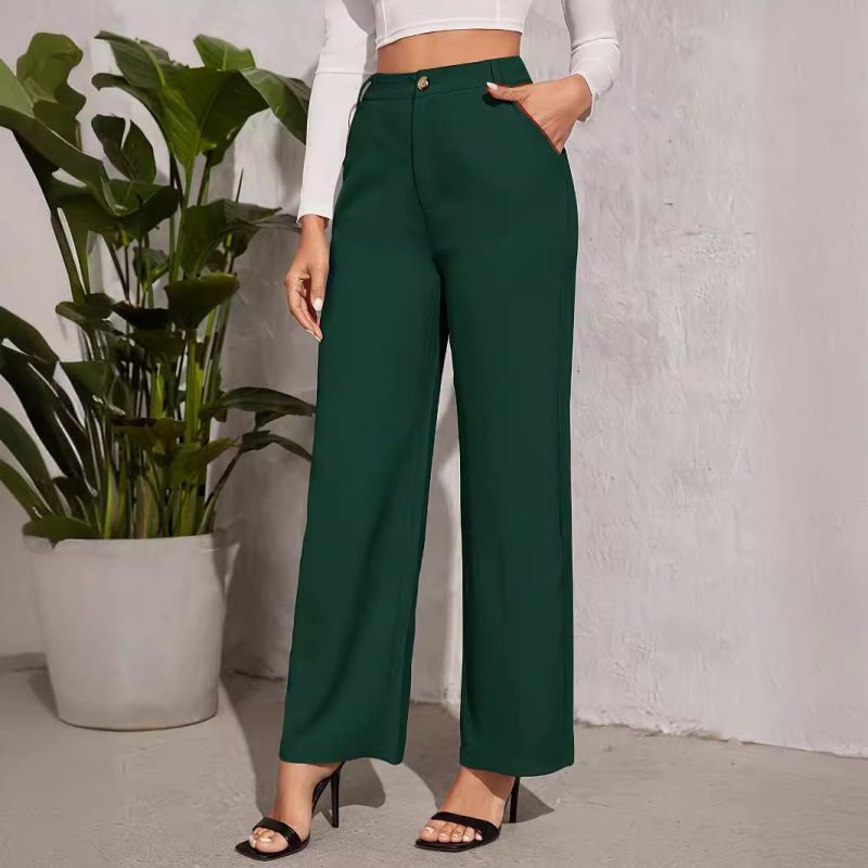 Elegant High-Waist Wide Leg Office Pants - Straight Casual Fit