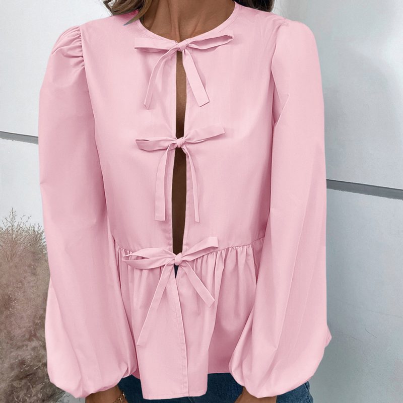 Women's Casual Loose Fit Sexy Buckle Shirt Top