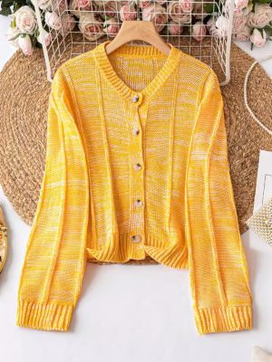 Solid Color Cardigan Sweater – Long Sleeve for Spring/Autumn