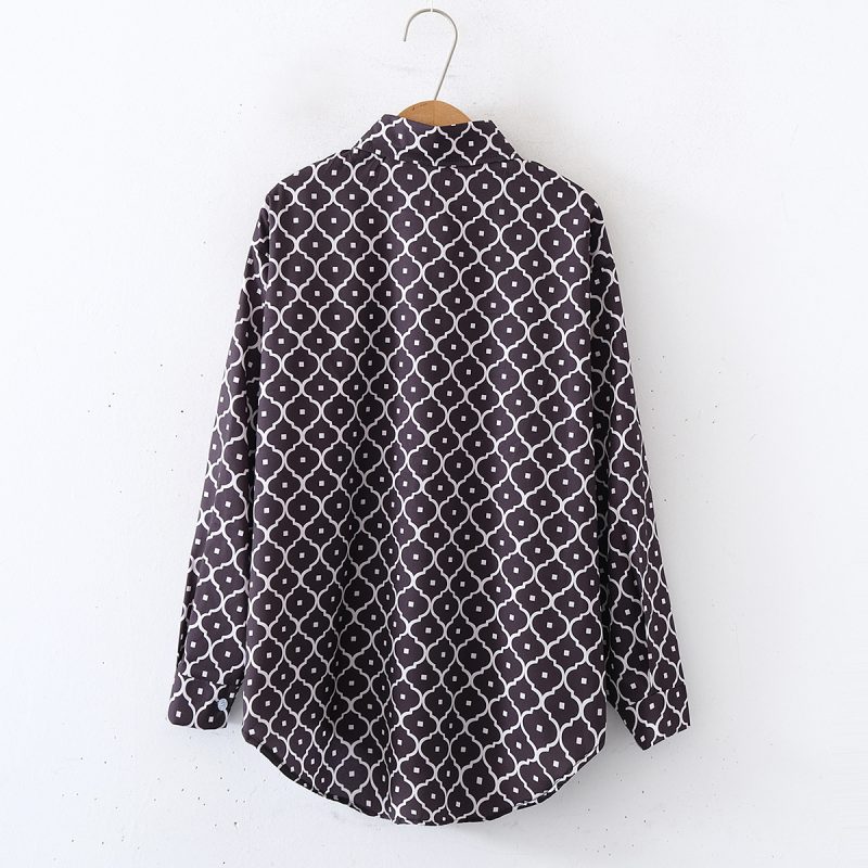 Floral Print Collared Loose Long Sleeve Shirt - Women’s Top - Image 2