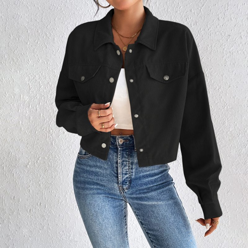 Short Autumn Winter Polo Collar Button Casual Coat for Women - Image 2