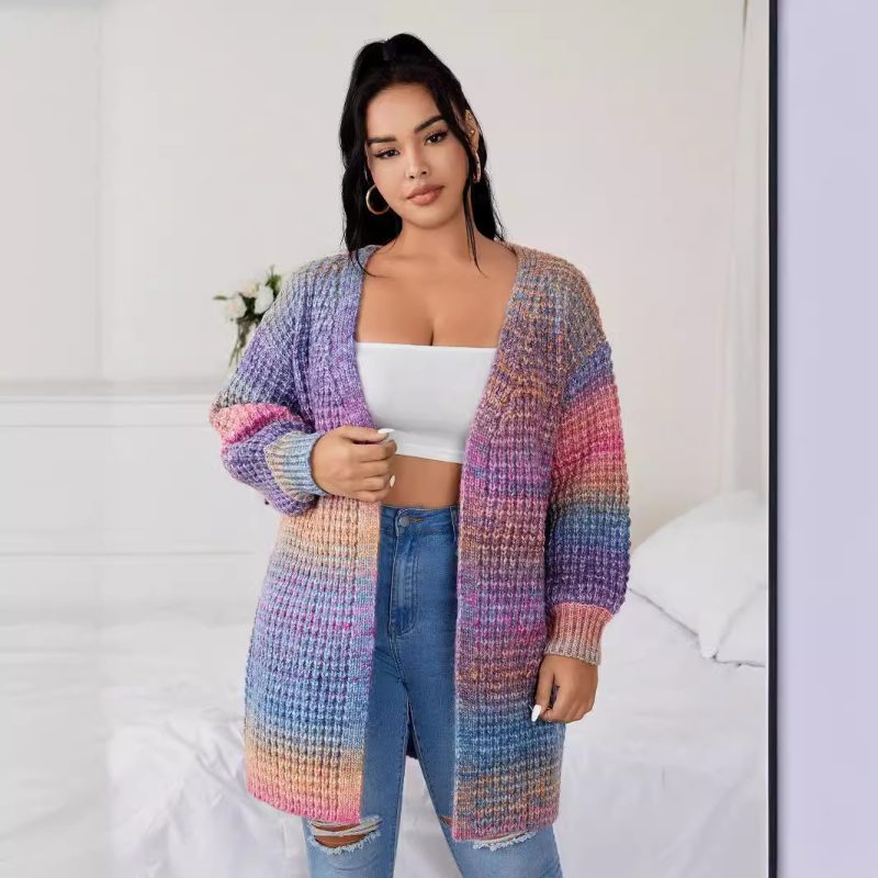 Long Gradient Knitted Cardigan - Autumn/Winter Women’s Coat - Image 2