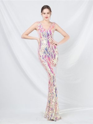 Colorful Sequin Long Evening Dress – Designer Style