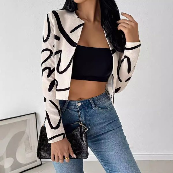 Elegant Open Front Abstract Print Jacket for Women - Image 4